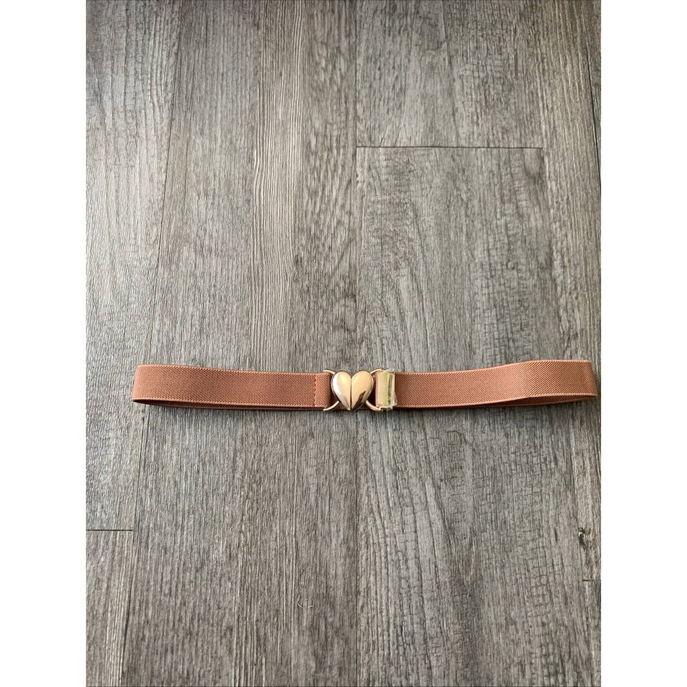Stretchy Brown Heart Buckle Belt Womens One Size Gold Tone Hardware
